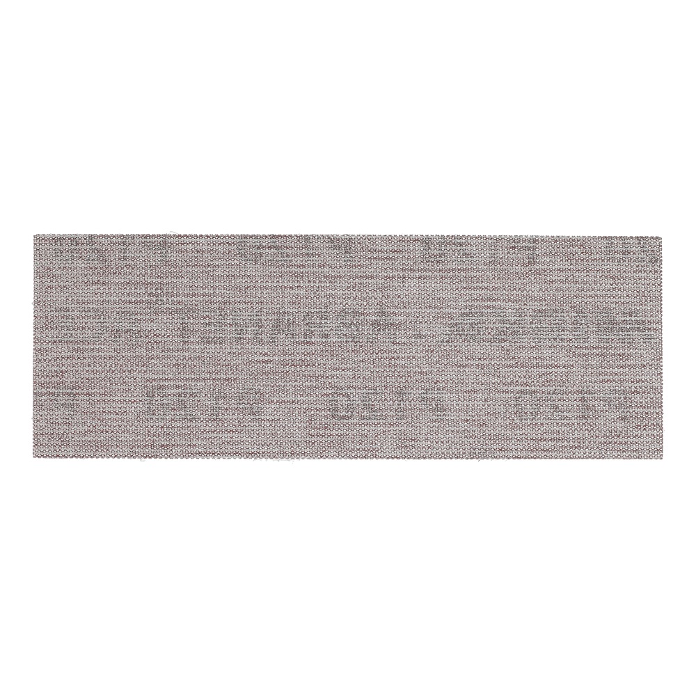 A rectangular mesh sanding strip in brown-gray on a white background