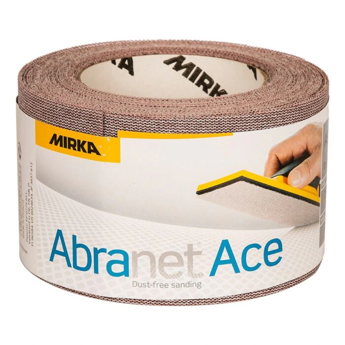 גליל נייר ליטוש רשת ארוז בקרטון, עם הדפס MIRKA ו-Abranet Ace גלויים
