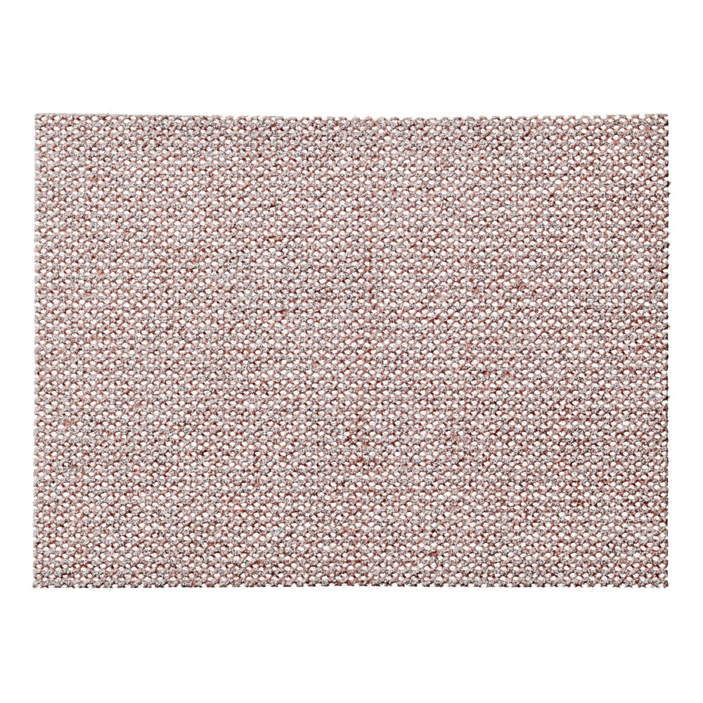A rectangular pink-brown mesh sanding sheet on a white background