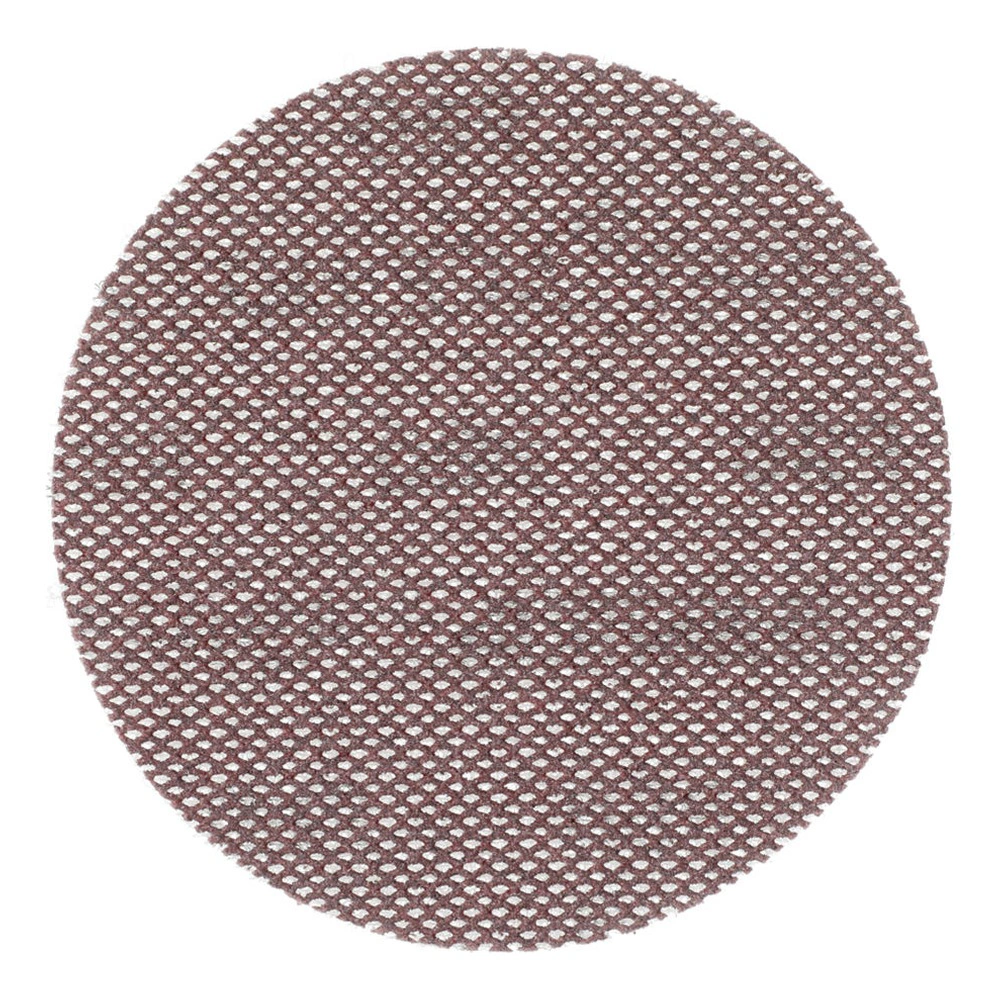 A round brown-pink mesh sanding disc shown isolated on a white background