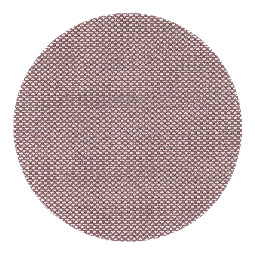 Round mesh sanding disc in a pink-brown color on a white background