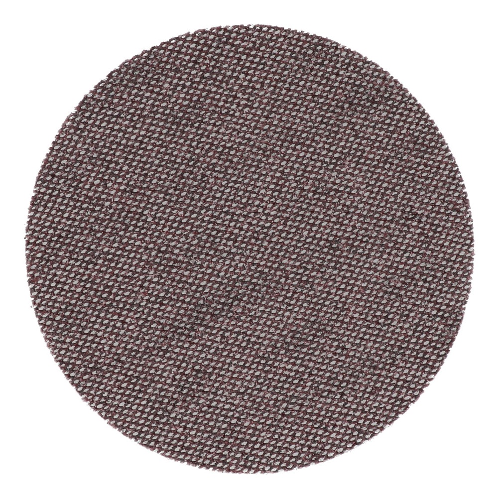 A single round reddish-brown mesh sanding disc on a white background