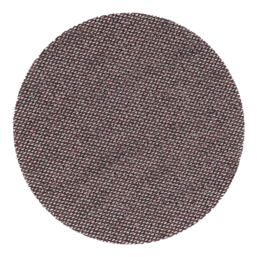 A single round reddish-brown mesh sanding disc on a white background