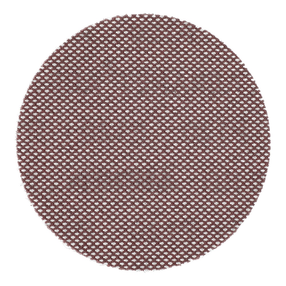 Round mesh sanding disc in a reddish-brown color on a white background