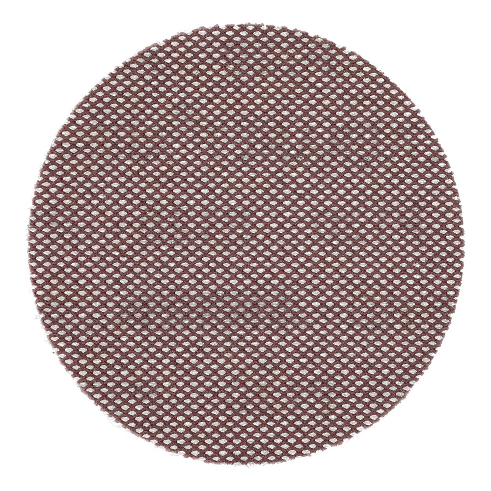 Round mesh sanding disc in a reddish-brown color on a white background
