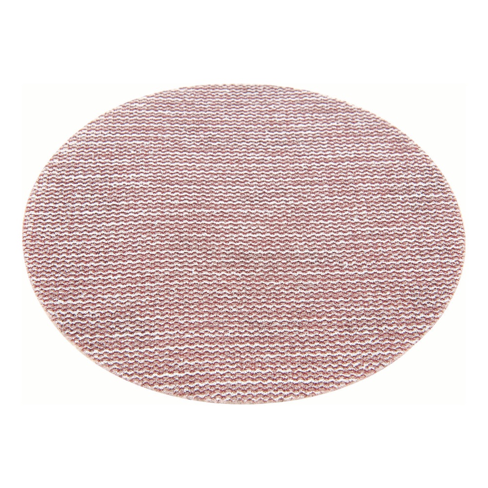 A round pinkish-brown sanding disc with a dense mesh texture shown