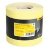 Yellow abrasive roll with a black and yellow label, including a detail
