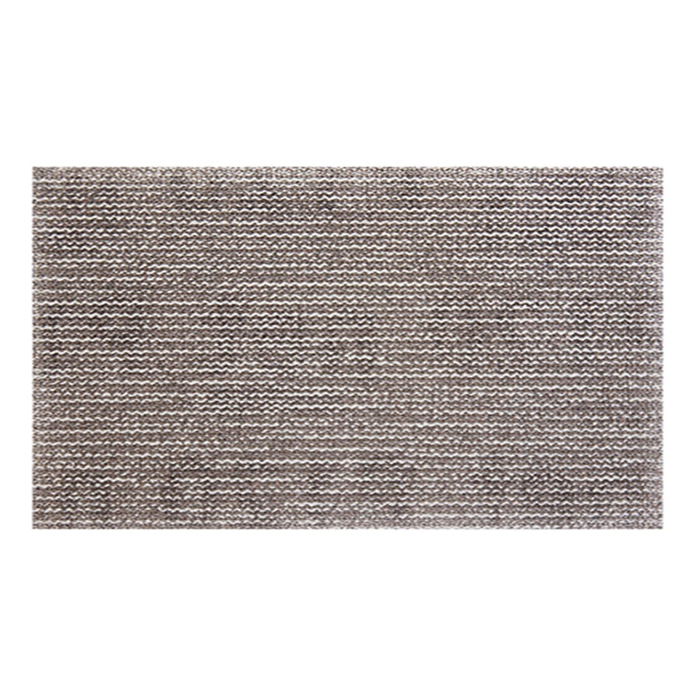 Rectangular gray-brown sanding mesh sheet shown flat on a white background