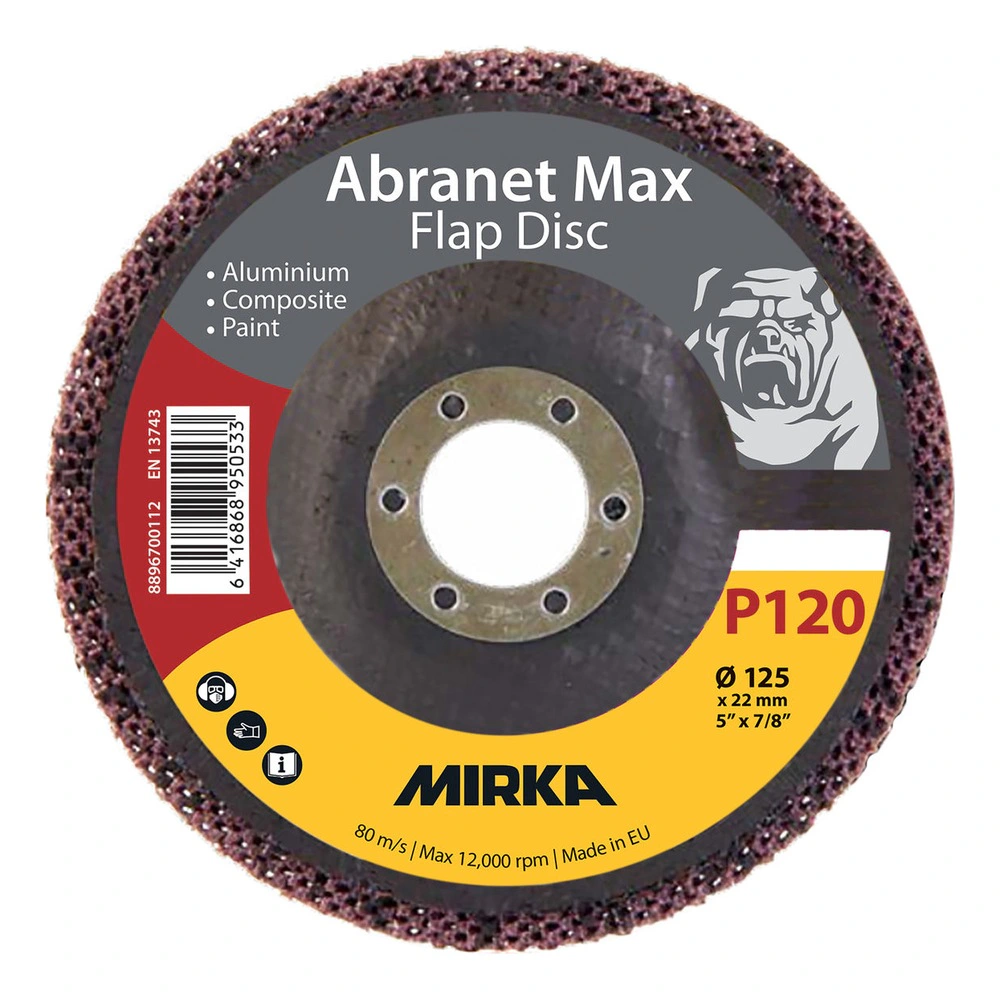 Front view of a round flap disc with a rough purple-dark edge, gray