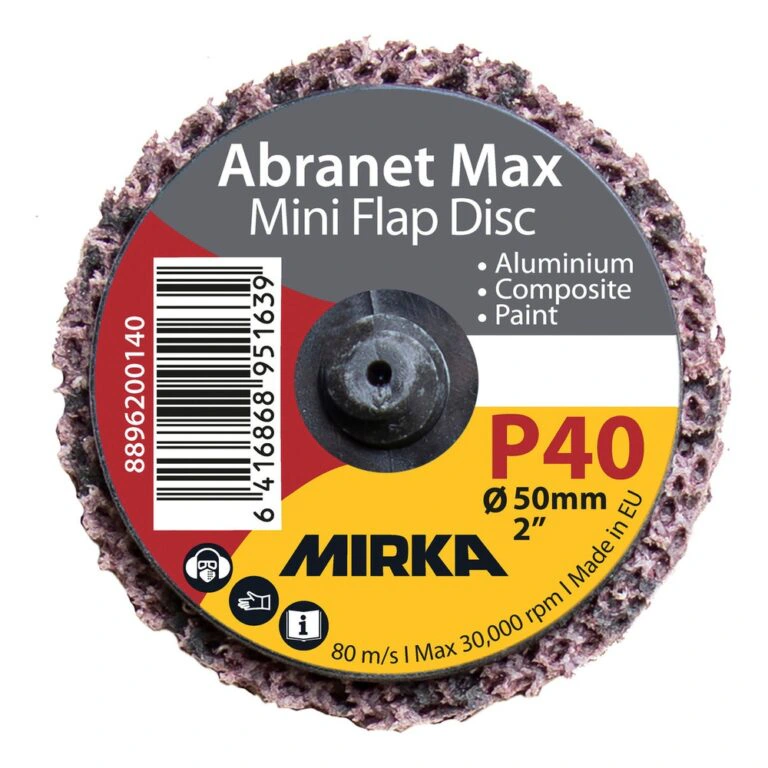 Front view of a mini round flap disc with a rough purple-dark edge, gray