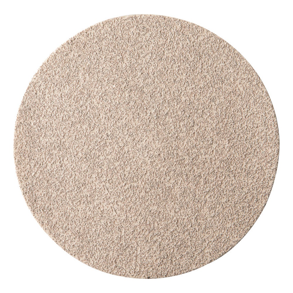 A round beige sanding disc without holes, shown front-on on a white