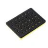 Rectangular black backing pad with evenly spaced holes and a yellow inner