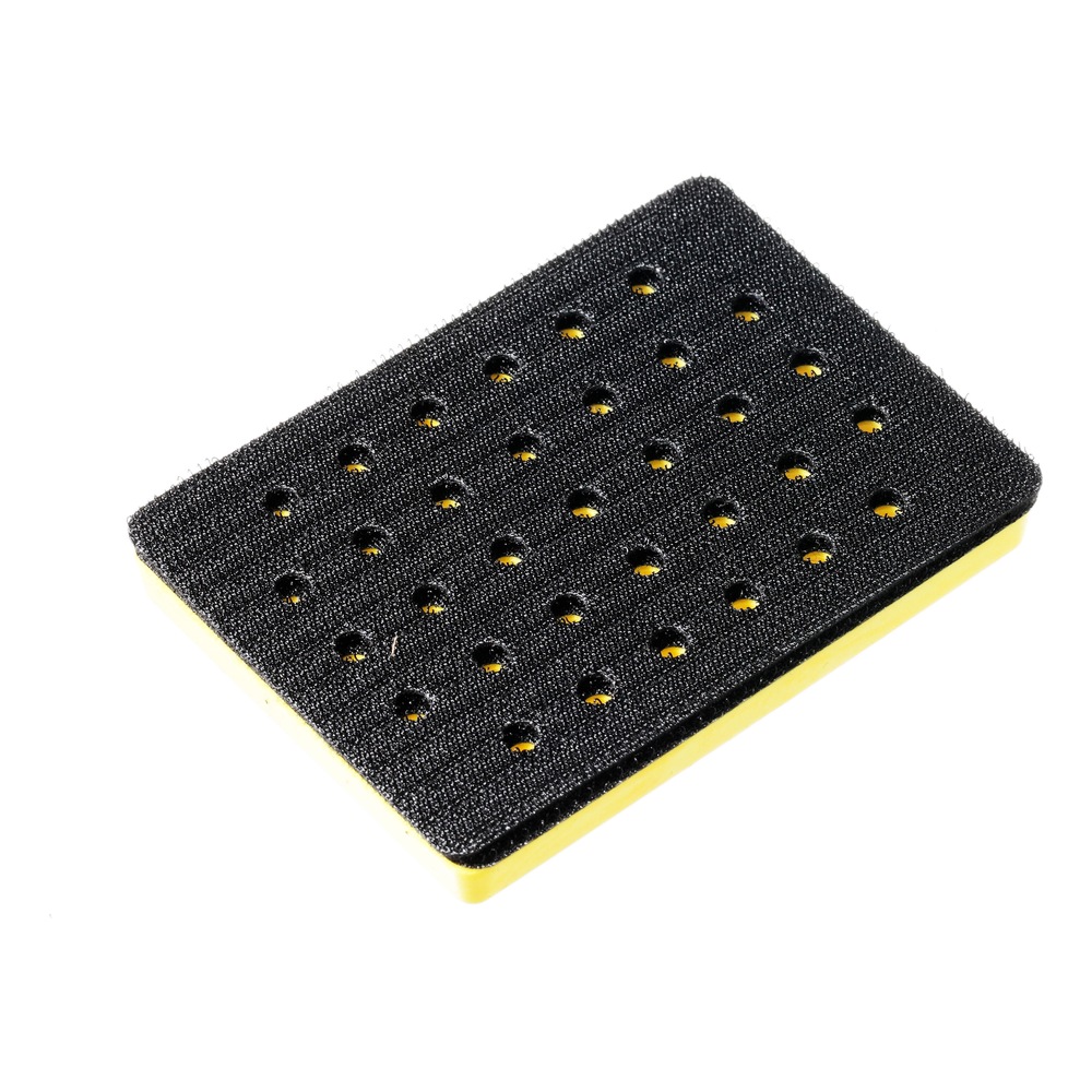 Rectangular black backing pad with evenly spaced holes and a yellow inner