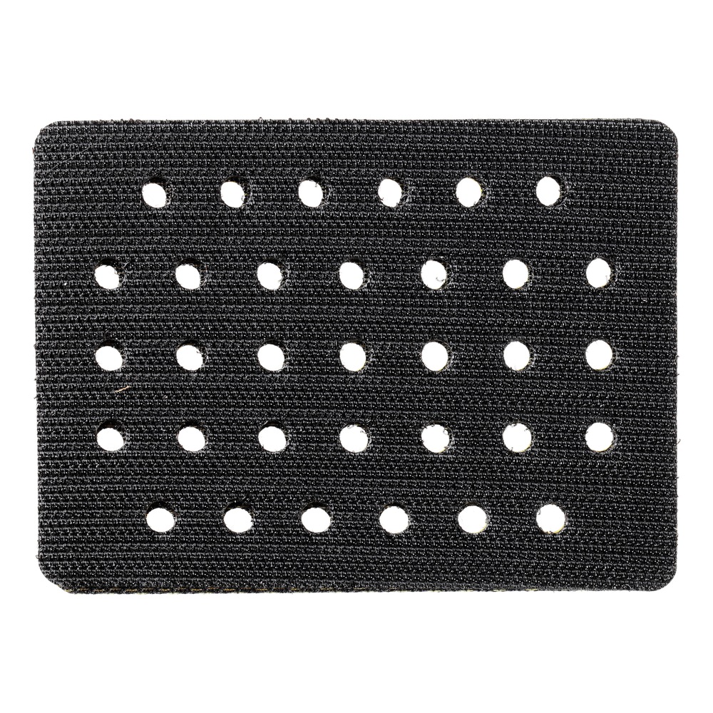 Rectangular black backing pad with evenly spaced holes and a yellow inner