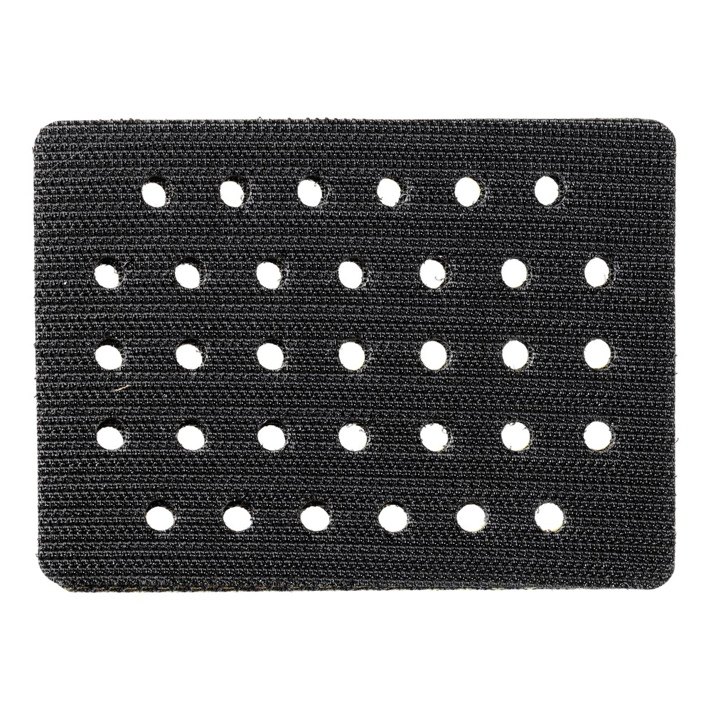 Rectangular black backing pad with evenly spaced holes and a yellow inner