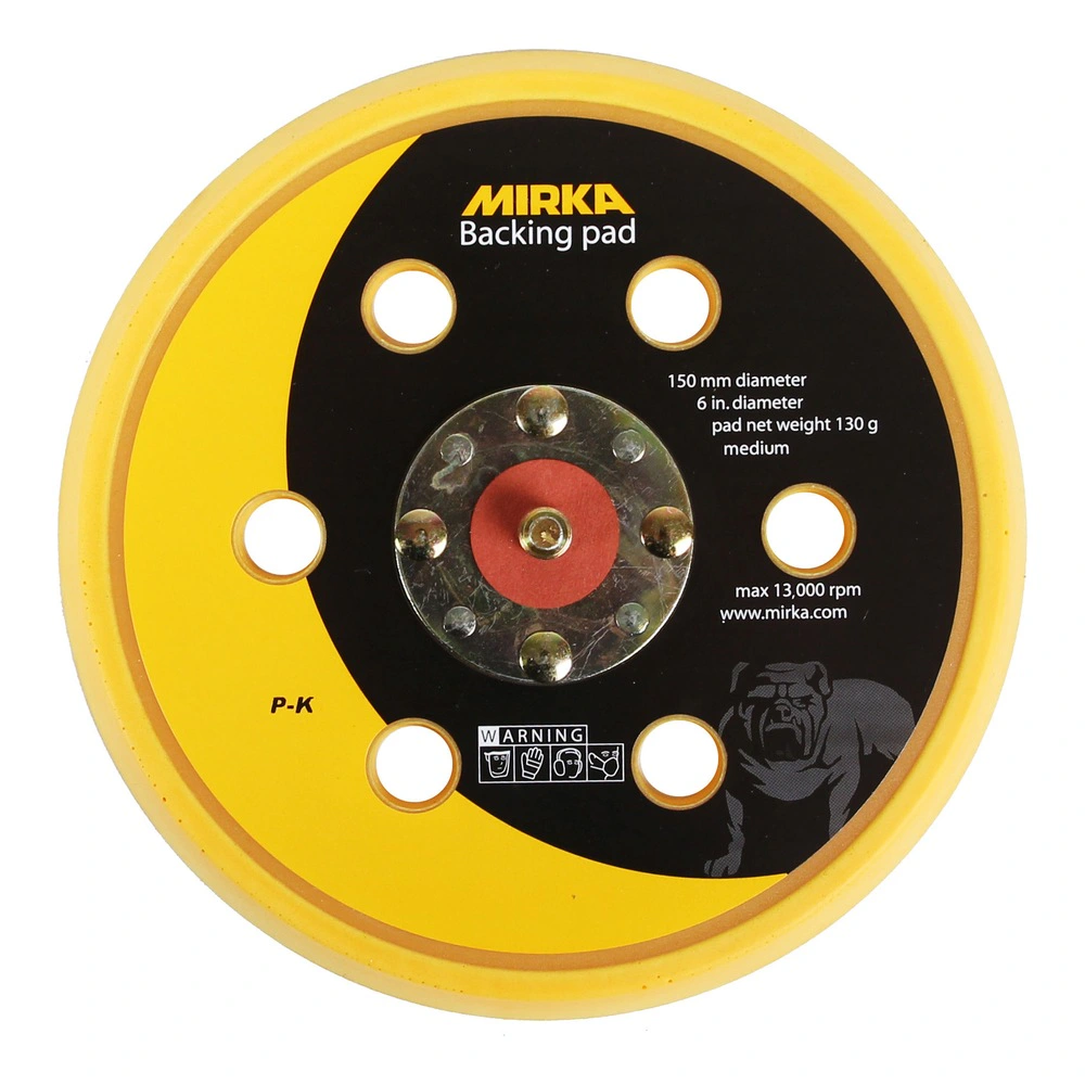 Round yellow and black backing pad, front view, with several round