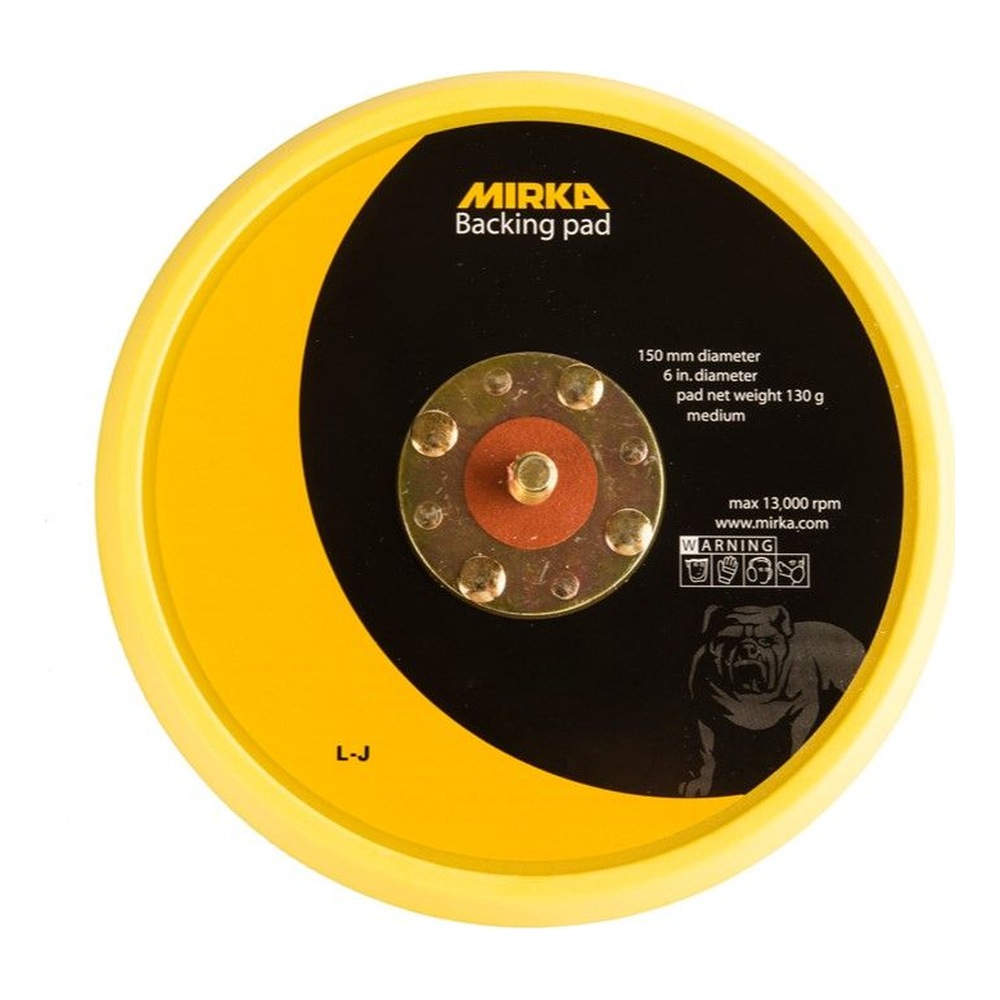 Round yellow and black backing pad, front view, with a metal center