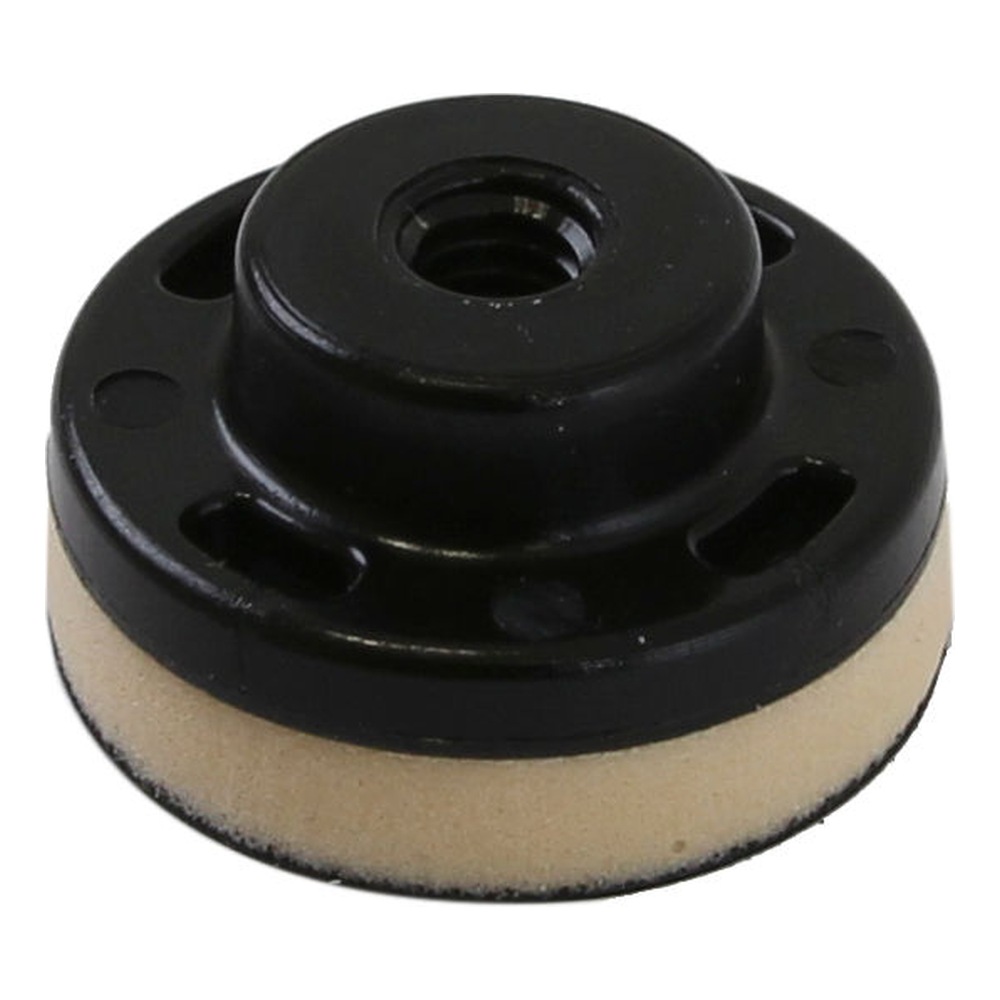 Black round backing pad with a central threaded mount, shown