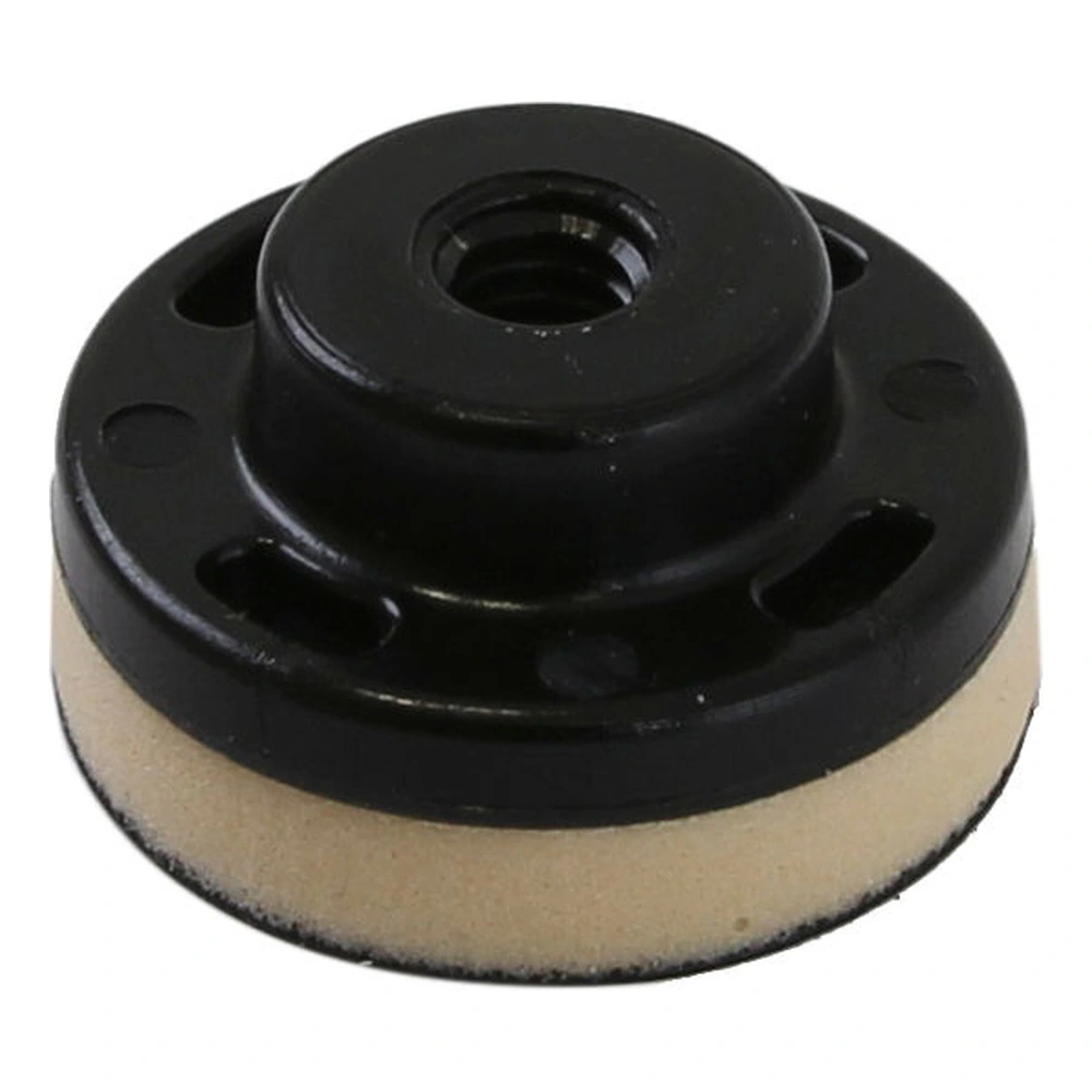 Black round backing pad with a central threaded mount, shown