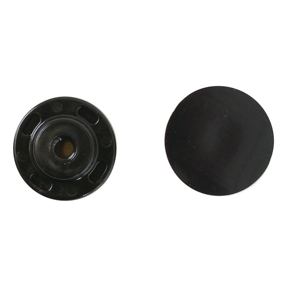 Two views of the same black round part: a flat top side and a bottom side