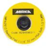 Front view of a yellow round pad with the MIRKA logo, circular text