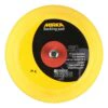 Yellow round backing pad with a red center and threaded connector, shown