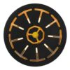 Black round backing pad with yellow T-shaped slots and a yellow center