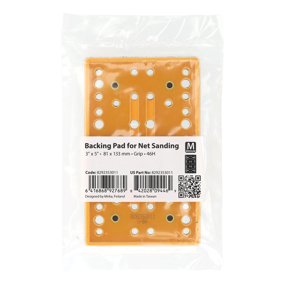 Clear plastic package containing a perforated orange rectangular pad