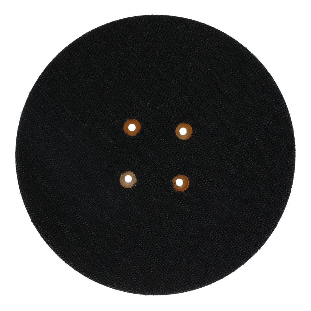 Round black textured pad with a woven surface and four small holes arranged