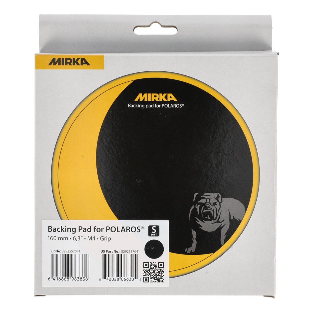 MIRKA cardboard package, front view, with an image of a yellow-black round