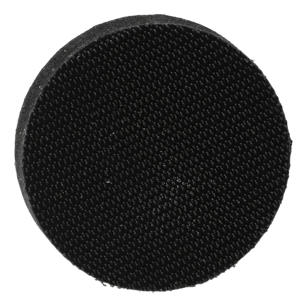 Round black disc with a fine hook-and-loop surface, shown head-on