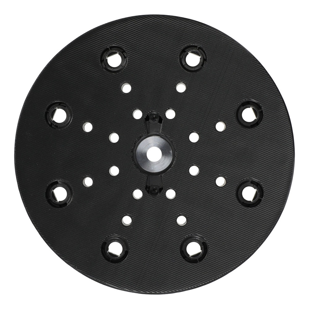 Round black backing pad shown from the front, with a textured surface