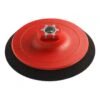 Round red backing pad with a metal center mount and a thin black pad