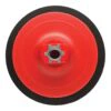Round red and black backing pad with a metal threaded center connector