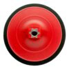 Round red and black backing pad with a metal threaded center connector