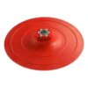 Round red and black backing pad with a metal threaded center connector