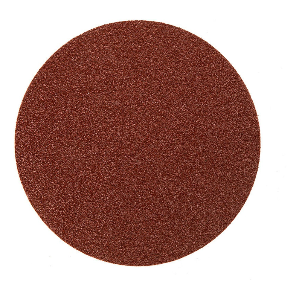 A round brown sanding disc in front view, with a pronounced gritty texture