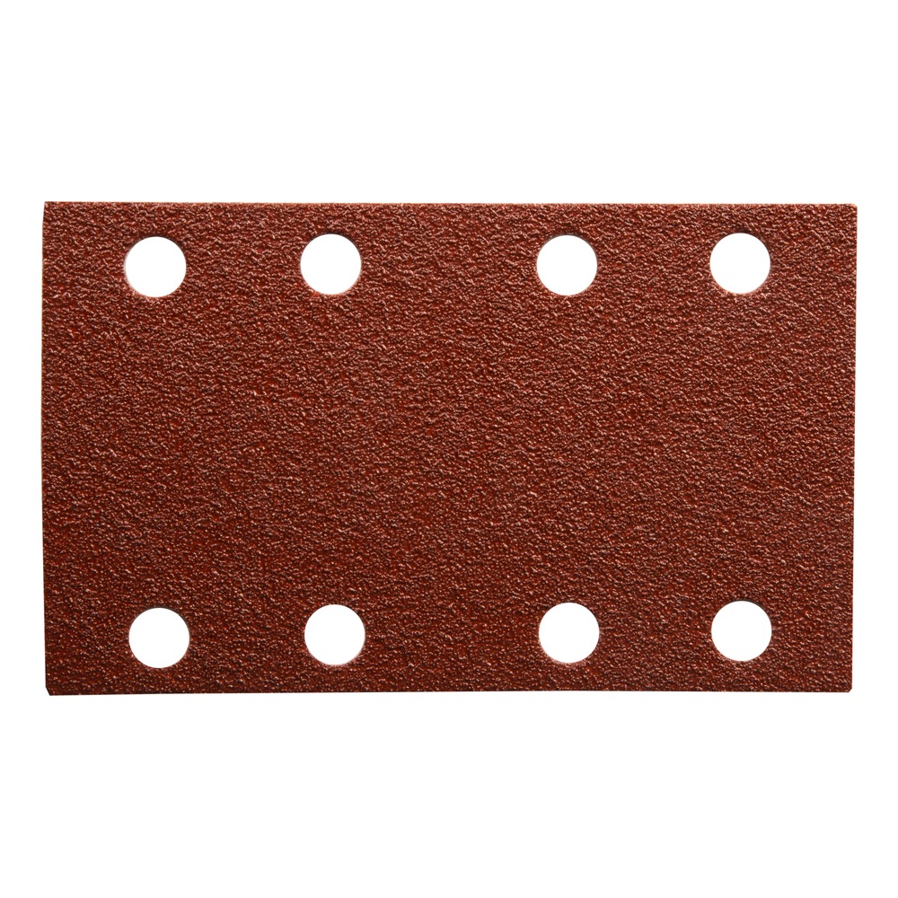 A rectangular brown sanding strip with 8 round holes, shown front-on