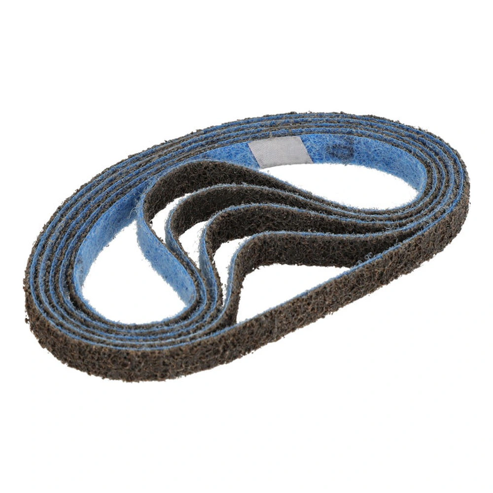 A single blue and brown looped belt on a white background