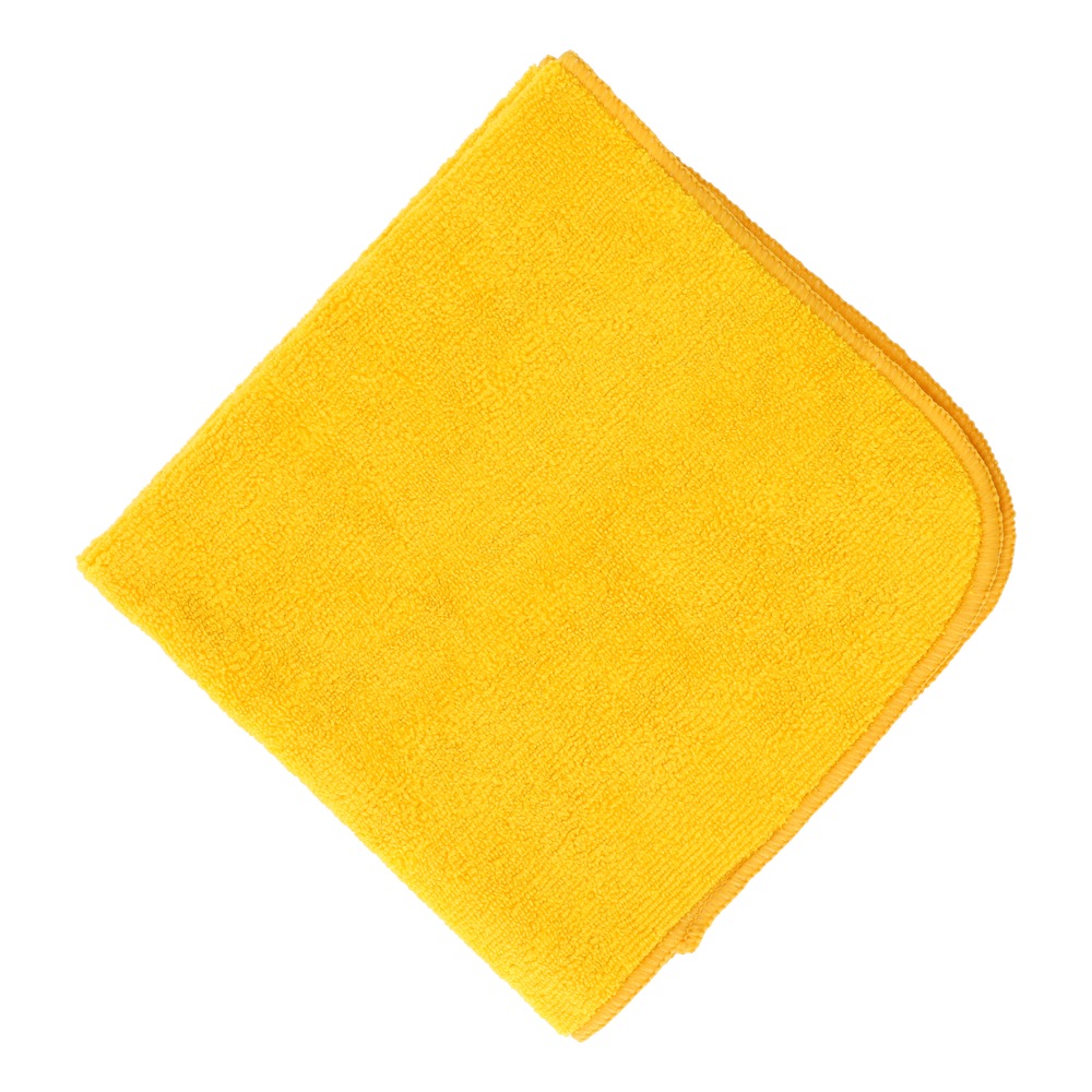 Folded yellow microfiber cloth on white background