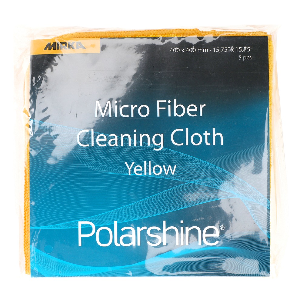 Pack of yellow microfiber cloths, front view of the sealed package