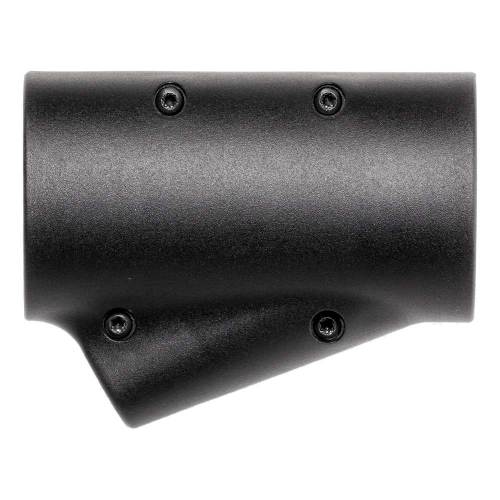 Black plastic cover or housing, side view with four recessed screws