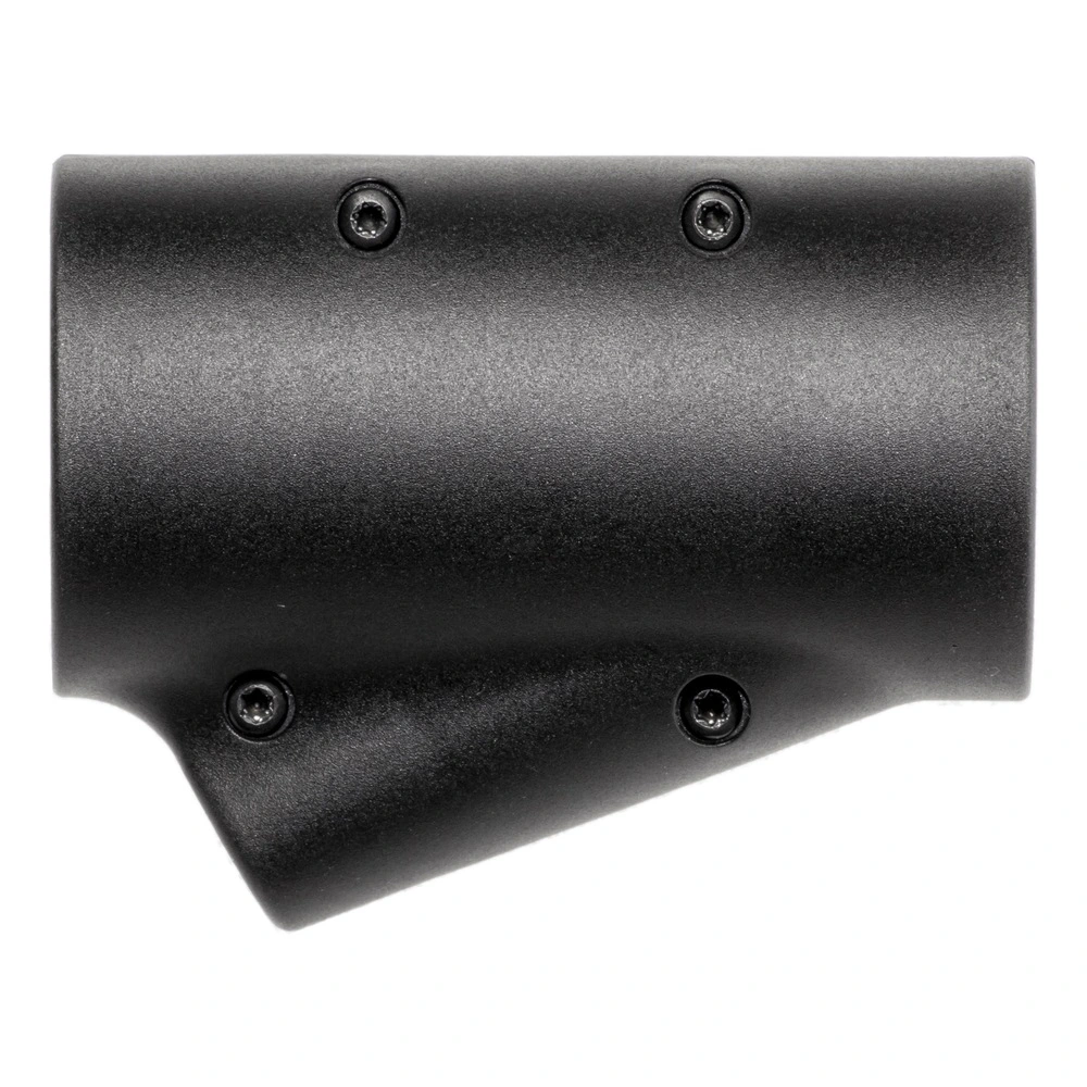 Black plastic cover or housing, side view with four recessed screws