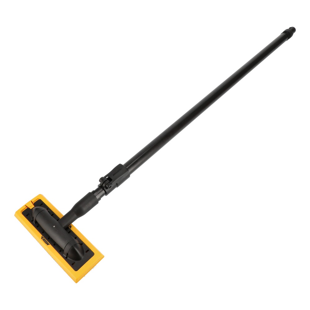 A black telescopic hand sander with a rectangular yellow head, shown