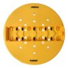 A round yellow sanding pad with many suction holes and MIRKA text, top view
