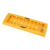 Yellow rectangular sanding pad with many round holes, shown