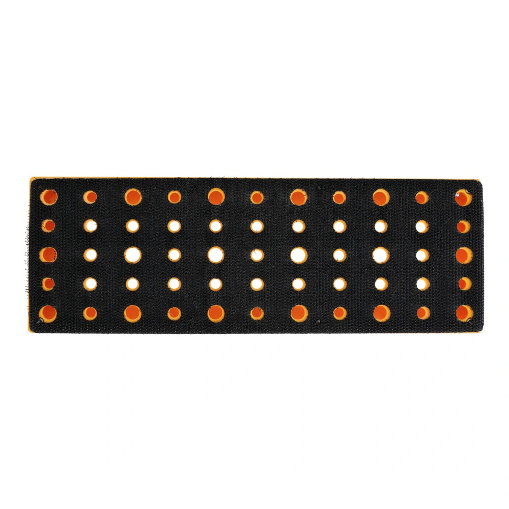 Narrow rectangular sanding pad with a perforated black face and yellow side