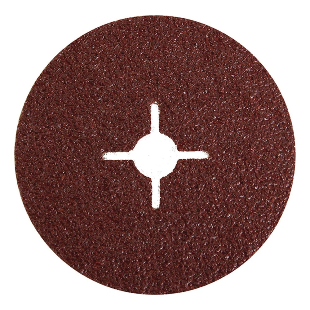 A round brown abrasive disc with a cross-shaped center hole on a white