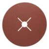 A round brown abrasive disc with a circular center hole and diagonal