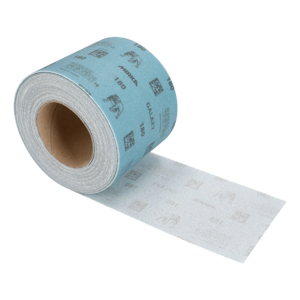 A rolled blue sanding sheet or abrasive strip, shown at an angle with one